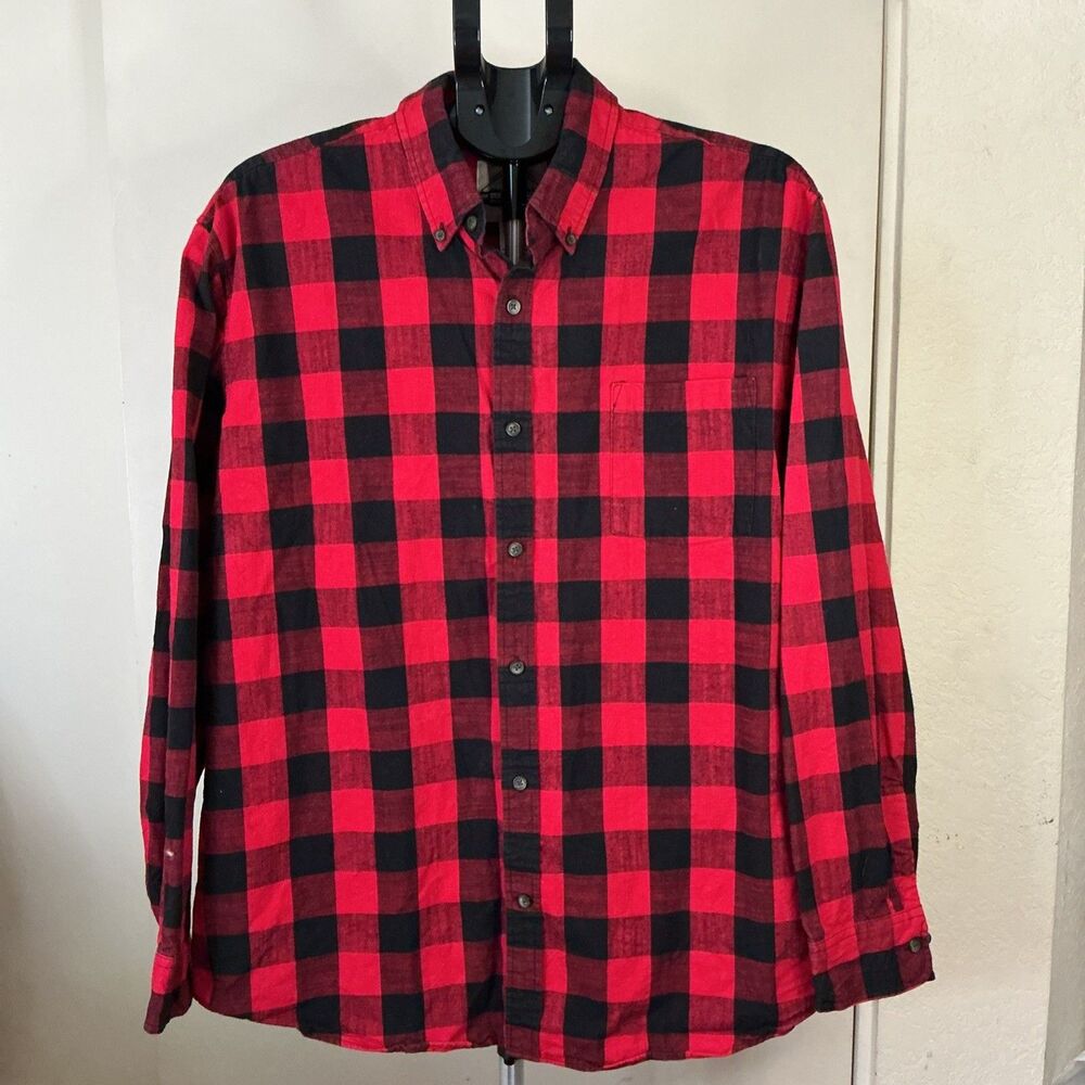 St Johns Bay Mens Button Down Red Black Lumberjack Buffalo Check Plaid Size XL
